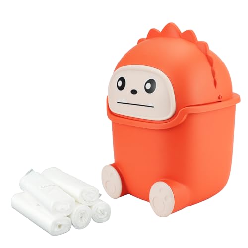 Image of Mini Trash Can with Flip Lid, Cute Monster Desk Trash Garbage Can with 100 Trash Bags, Tiny Wastebasket Trash Can for Car, Home, Office, Kitchen, Tabletop, Bedroom, Bathroom (Orange)