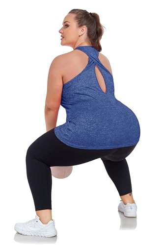 Image of ForHailey Women's Plus Size Cross Back Workout Tank Tops Athletic Shirts