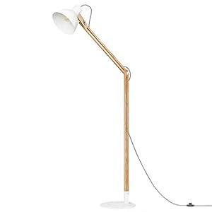 Tomons houten vloerlamp, verstelbaar staande lamp, natuurrubber hout, 8W warm wit LED-licht, 40W E26 gloeilamp, 57,8 “hoogte geschikt voor woonkamer, slaapkamer, studeerkamer-FL1001