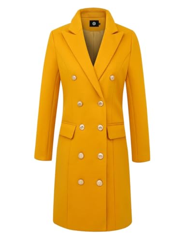IDEALSANXUN Blazers for Women Business Casual Outfits Fall Winter Long Wool Tweed Jacket 2026 Office Work Clothes Blazer Dress, Yellow, L
