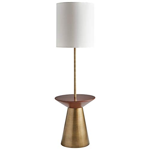 Amazon Brand – Rivet Mid Century Modern Floor Lamp and Round Wood Table with Light Bulb and Linen Shade - 60 Inches, Brass