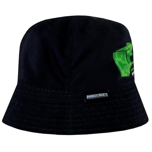Image of Minecraft Hat, Reversible Kids Bucket Hat, Gaming Apparel, Creeper Merchandise, Black, One Size