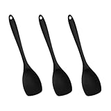 WOKICOR 3 RüHr KochlöFfel Silikon 27.5 cm HitzebestäNdig Bis 210°C Silikonspatel Pfannenwender Teigschaber ServierlöFfel für Antihaftpfanne,Braten oder Mischen,Schwarz,SpüLmaschinengeeignet