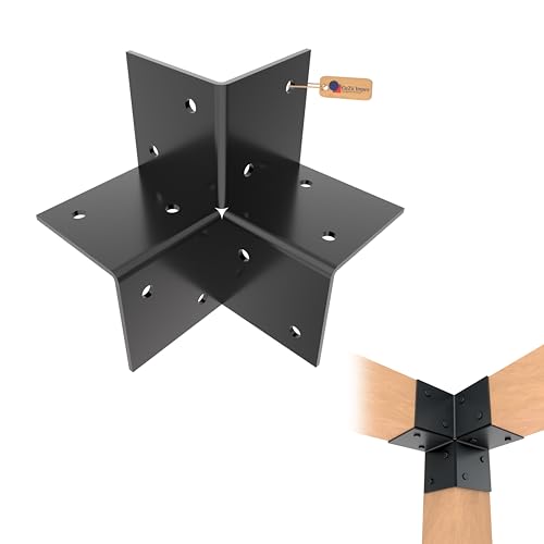 GeZu Impex Connettore Angolare per Pergola 121x121 Rivestito in Polvere Nera Staffa d'Angolo a 3 Vie per Gazebo e Pergola in Legno