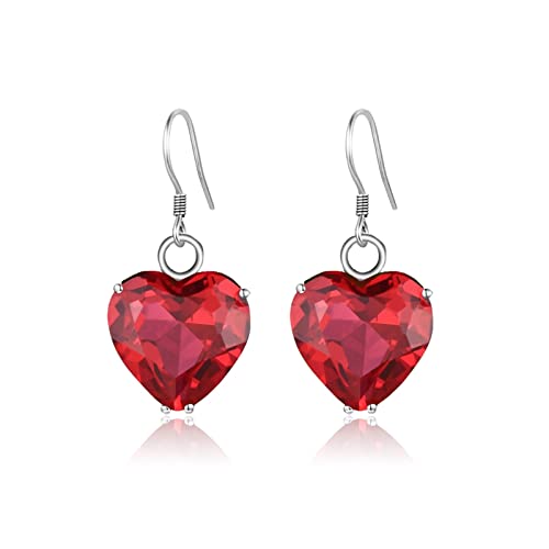 Boucles d'oreilles argent sterling cœur rubis pendants bijoux mode