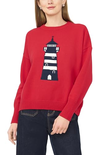 Lighthouse Motif Crew Neck Long Sleeve Sweater