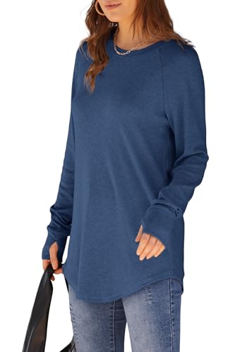 Image of XIEERDUO Womens Tunic Tops to Wear with Leggings Long Sleeve Thumb Hole Shirts Crew Neck Curved Hem