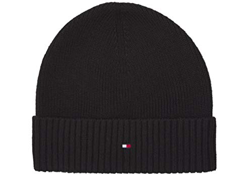 Tommy Hilfiger Herren Strickmütze PIMA Cotton Cashmere Beanie AM0AM03983, Gr. One Size (Herstellergröße: OS), Schwarz (Black 002)