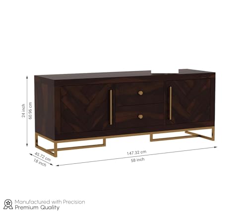 Image of Solid Sheesham Wood TV Unit for Living Room | TV Stand | TV Cabinet with Storage for Living Room and Hotel Furniture (Walnut Finish-03)