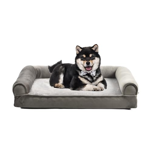 Image of Amazon Basics Dog Bed with Premium Foam, Pressure-Relief Support for Dogs up to 30lbs, Non-Slip Bottom, Machine Washable Cover, Medium Sized (30 inch x 20 inch), Taupe