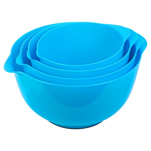 BoxedHome 4 Quart Large Plastic Mixing Bowls, Microwave Safe Mixing Bowl Set with Pour Spout, Nesting Bowls for Space Saving Storage(Teal)