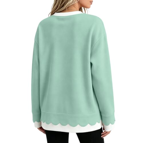 Pink Crewneck Sweatshirt for Women Scallop Hem Trendy Long Sleeve Tops - image 4