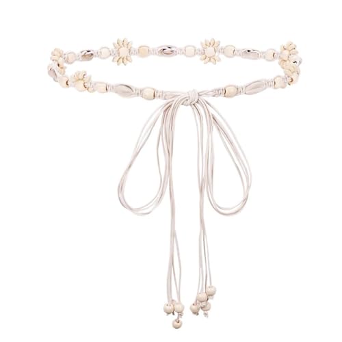 Kokoma Boho Braided Waist Chain Belt Shell Flower Woven Belts with Tassels Bohemian Waist Rope Belt for Dress Jeans for Women