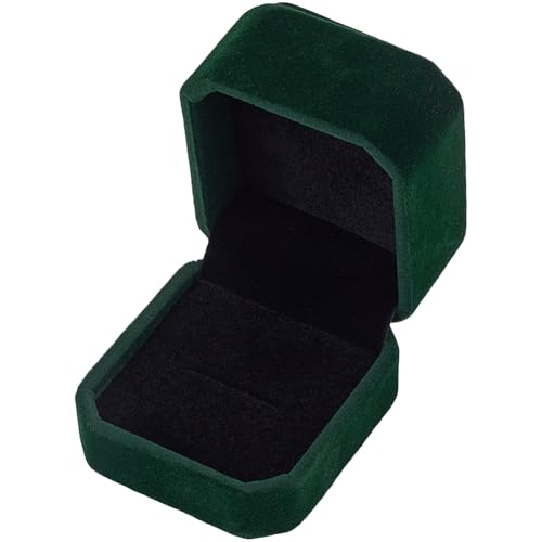 SUNNYCLUE Dark Green Ring Box Stud Earring Box Small Mini Velvet Antique Vintage Necklace Rings Jewellery Keepsake Boxes Case Packages for Women Men Wedding Proposals Ceremony Travel Gifts Supplies