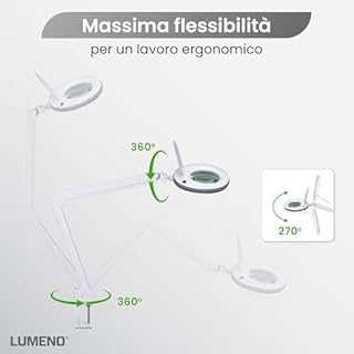 Lumeno LED lampada d'ingrandimento 7218GR con lente in vero vetro da 127 mm, lampada da lavoro e cosmetica, per estetista, hobbisti, ausilio alla lettura, 8 diottrie grigio