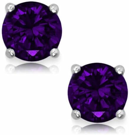 0.80 Ct Round Cut Purple Amethyst Stud Earrings 18k White Gold Over Silver