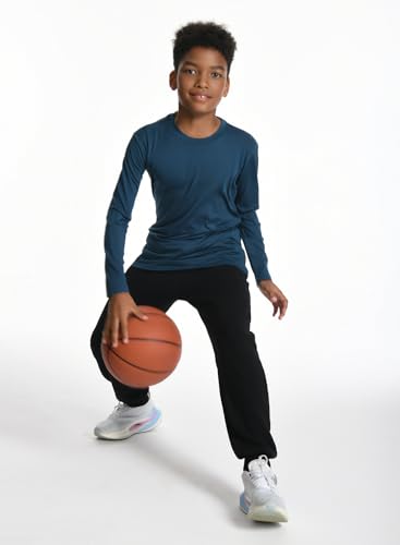 5 Pack: Youth Boys Long Sleeve Shirts Dry Fit Athletic T Shirts for Teens Kids Performance Activewear Tops Tees4
