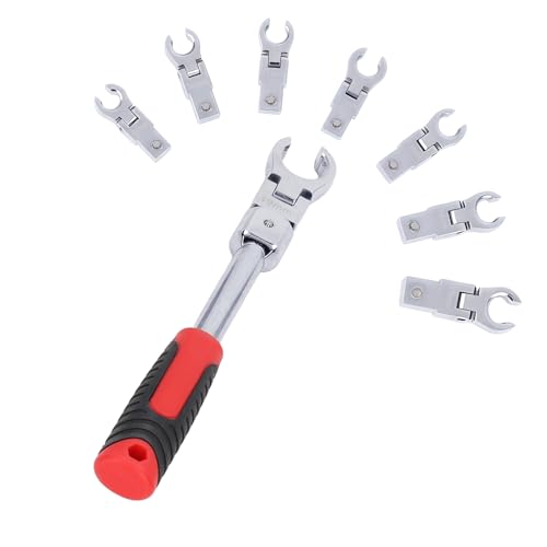 Uadme Cle Plate a Cliquet Articulée, 8 Pcs 9-19mm Cliquet Tete Flexible Ouverte, 180 Degrés Rotative, Jeu de Clés en Acier au Chrome Vanadium, pour Fixation...