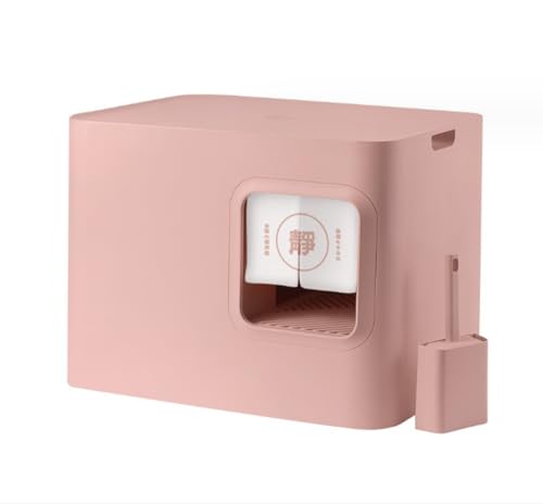 猫トイレ 完全密閉型猫トイレ 消臭 取り出し消臭 猫万能猫トイレカバー 防臭 おしゃれ 飛散防止 正方形 猫トイレ 飛沫防止猫トイレ 大型トイレ 砂取り猫トイレ (ピンク)