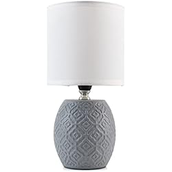 Lamparas Mesita De Noche Ceramica THE SECRET HOME - Lámpara Cerámica de Noche - Lámpara para Mesita en Tela y Cerámica - Iluminación para Hogar - Decoración para Dormitorio y Salón (Modelo 22 - Gris)