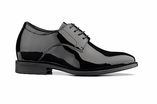 CALTO Men's Invisible Height Increasing Elevator Shoes - Black Patent Leather Lace-up Formal Dress Oxfords - 2.8 Inches Taller - Y7401 - Size 9 D(M) US2