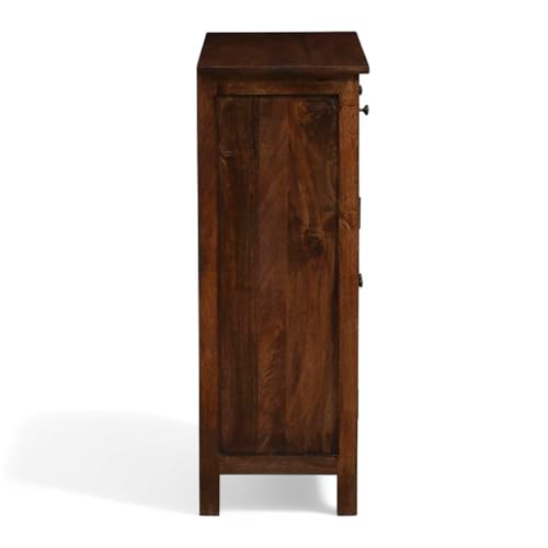 Image of Solid Wood Madrid Crockery Cabinet with Drawers | Kitchen Cabinet | Wooden Cabinet with Glass Doors | Finish- Tubaq