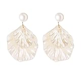 Seashell Pearl Stud Earrings for Women Ocean Sea Theme Sweet Double Layer Acrylic Shell Lightweight Dangle Drop Earrings for Summer Beach Holiday Halloween Party Jewelry Accessories (Shell white)