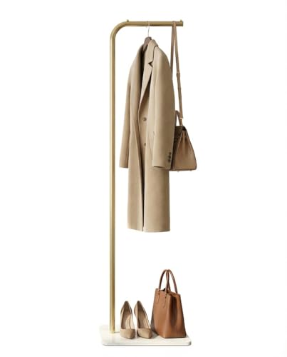 Coat Rack L-Shaped Freestanding Metal Clothes Stand with Sintered Stone Base Stable & Sturdy Storage for Coats Hats Bags and Scarves Ideal for Entryway Office and Bedroom 15.7 x 9.8 x 67