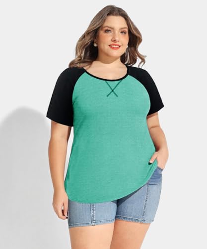 Image of CARCOS Plus Size Tops for Women Short Sleeve Shirt Summer Star /Leopard /Tie Dye /Flower Crewneck Pullover Tunic XL-5XL