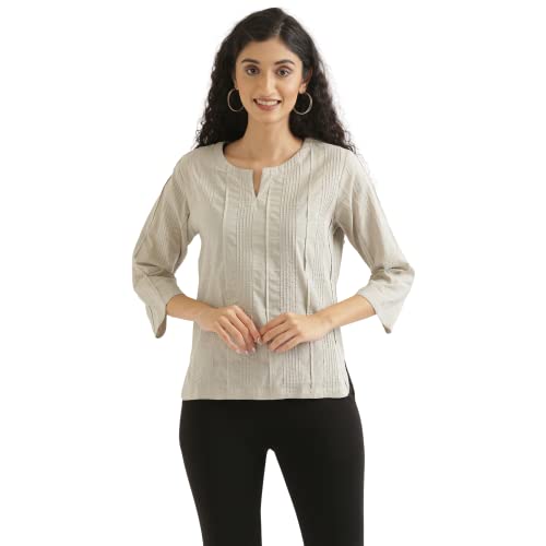 Image of SAADAA Everyday Cotton Top | Women's Regular Solid Color Top | Casual /Office Wear