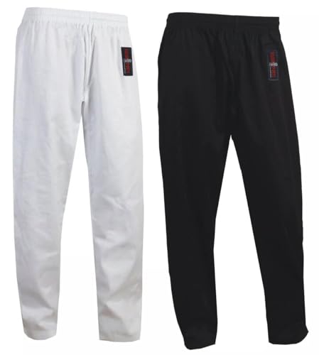 Vader - Pantaloni da karate unisex, per bambini, adulti, per allenamento di arti marziali, competizioni e tornei, in tessuto di cotone Gi Polly, per kickboxing, Aikido, Kung Fu, bianco, 00/120cm