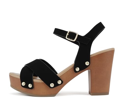 Image of Soda MIGUEL ~ Women Crisscross Band Fashion Chunky Platform Block Mid Heel Sandal with Ankle Strap and Stud