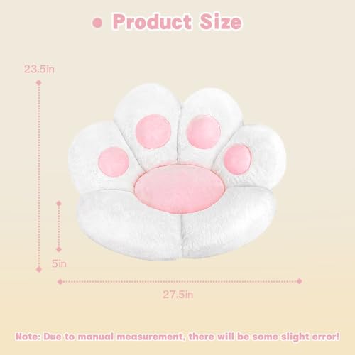 MOONBEEKI Cat Paw Cushion Chair Comfy Kawaii Plush Seat Cushions Shape Lazy Pillow for Gamer Chair 28"x 24" Cozy Floor Cute Seat Kawaii for Girl Worker Gift, Dining Room Bedroom Decorate （White）