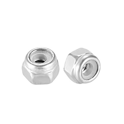 sourcing map Hex Lock Nuts - M2 x 0.4mm Stainless Steel Nylon Insert Self-Locking Nuts for Fasteners, 20Pcs Silver Tone