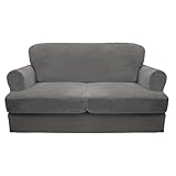 CUCRAF Cushion Sofa Cover 3 Piece Slipcovers, Soft Thick Velvet Couch Cover for Living Room, Washable High Stretch Furniture Protector with 2 Cushion Sofas Slipcover, (Large, Grey)