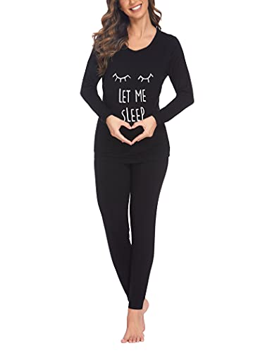 Ekouaer Pigiama Donna Premaman Pigiami maternità Invernali Manica Lunga Due Pezzi Abbigliamento da Notte Morbido, S-XXL
