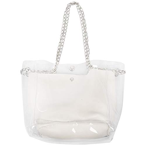 TOOGOO Bolsa de cubo pequena para mujer Bolso transparentes de plastico Bolsa de cadena compuesta Bolso jalea mini de mujer Blanco