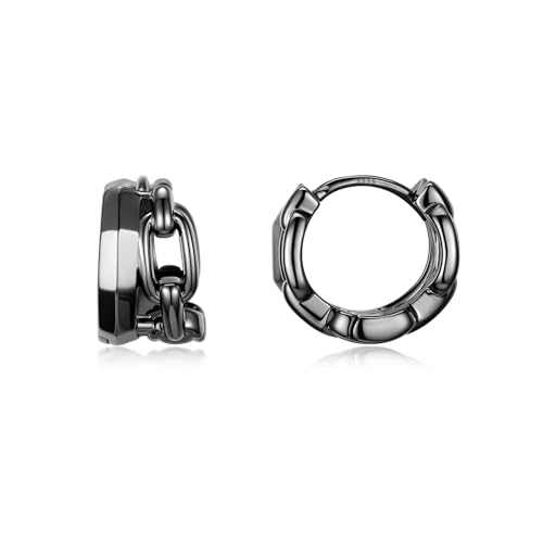 Pendientes aro plata hombre negros cadena unisex hipoalergénicos regalo mujer