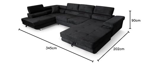SOFILAND Ecksofa Aller U XXL-Ecksofa mit Schlaffunktion und Zwei Bettkästen in Grau, Linke Seite (Schwarz)