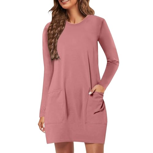 Chanpning Women's Sweatshirt Dress, Long Winter Sweatshirt, Women's Hoodie, Solid Colour, Round Neck, Sweater Dress with Pocket, Casual Long Sleeve Dress, Mini Dress, Pink, S Chanpning Women's Sweatshirt Dress, Long Winter Sweatshirt, Women's Hoodie, Solid Colour, Round Neck, Sweater Dress with Pocket, Casual Long Sleeve Dress, Mini Dress, Pink, S