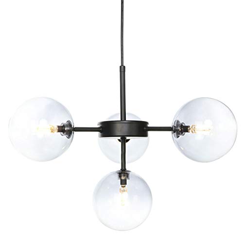 Lámpara de Techo Colgante Moderna de Mid Century Satellite, con Globo de Cristal Gris Degradado y 4 Bombillas LED G4. Ideal para Isla de Cocina o Dormitorio.
