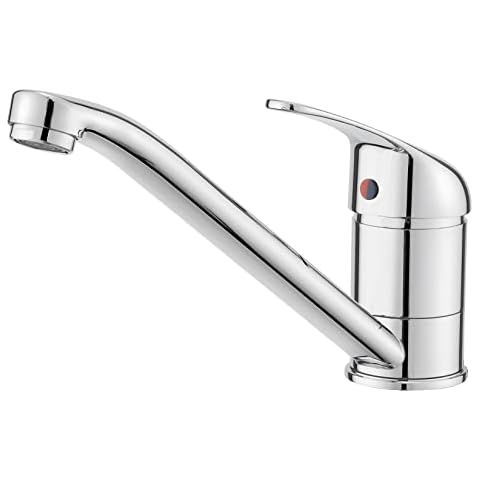 Kitchen Mixer Taps, BATHWEST Kitchen Sink Tap, Single Handle 360° Swivel Chromed Brass Modern Sink Taps for Kitchen with UK Standard Fittings Cover