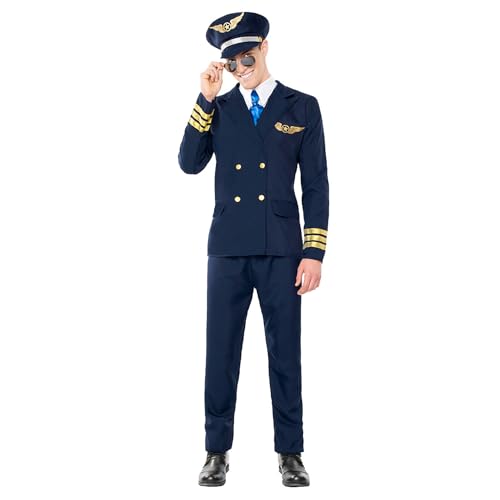 Boland - Costume de pilote pour homme, 5 pièces, costume de carnaval pour une fête à thème, Halloween ou le carnaval, commandant de bord