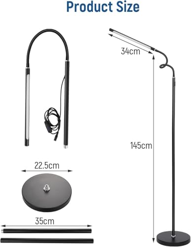 LED Floor Lamp – Touch Control Dimmable Standing Lamp with 3 Color Modes, 10 Brightness Levels, Flexible Gooseneck Reading Light for Living Room, Bedroom & Office Energy Class A - Image 6