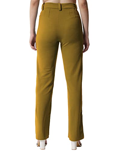 Image of KOTTY Women Solid Polyester Blend Dijon Brown Trouser (Dijon Brown,32)