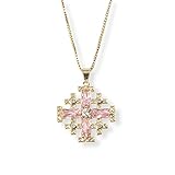 Nazareth Store Colgante de cruz de Jerusalén chapado en oro amarillo de 18 quilates con topacio cristalizado y cadena de collar de 20.0 in (Rosa)