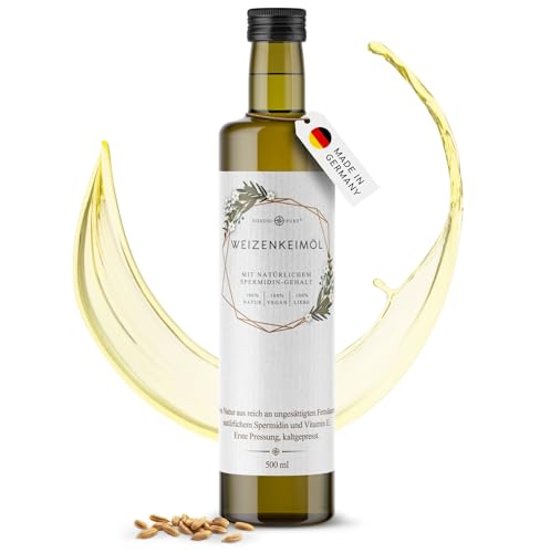 Weizenkeimöl 500 ml von Nordic Pure | Kaltgepresst mit Spermidin und viel Vitamin E | Weizenkeime mechanisch gepresst (500 ml)