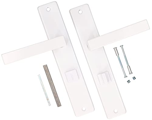 KOTARBAU® Juego de manillas para puertas de baño, Manilla con condena 72 mm, Manijas de puerta de acero inox, 2 Manetas de placa larga, Palancas cuadradas, Picaportes blancos, Manilla derecha