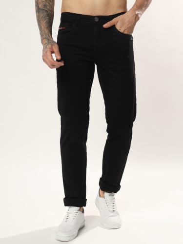 Image of Cotton Comfort Fit Jeans for Men | Full-Length Solid Denim Pants with Button Closure, Embroidered Design, Mid-Rise Casual Trousers for Daily | Classic Jeans for Office Bottoms (DI-249)