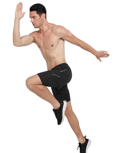 ARSUXEO Men's 2 in 1 Active Running Shorts Athletic Workout Shorts with 2 Zipper Pockets3
